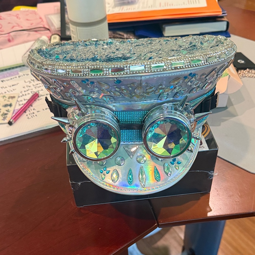 Holographic Iridescent rave SteampunkGoggles - Silver/Blue